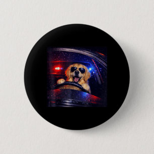 Funny Police Golden Retriever Driving Car Dog Meme 6 Cm Round Badge