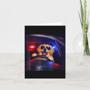 Funny police golden retriever driving car dog meme card