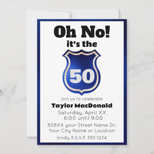 Funny Police Officer Badge 50th Birthday Invitation (Front)