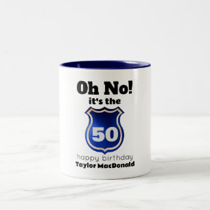 Funny Police Officer Badge 50th Birthday Two-Tone Coffee Mug