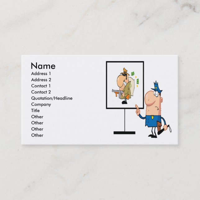 funny police officer showing ganster suspect business card (Front)