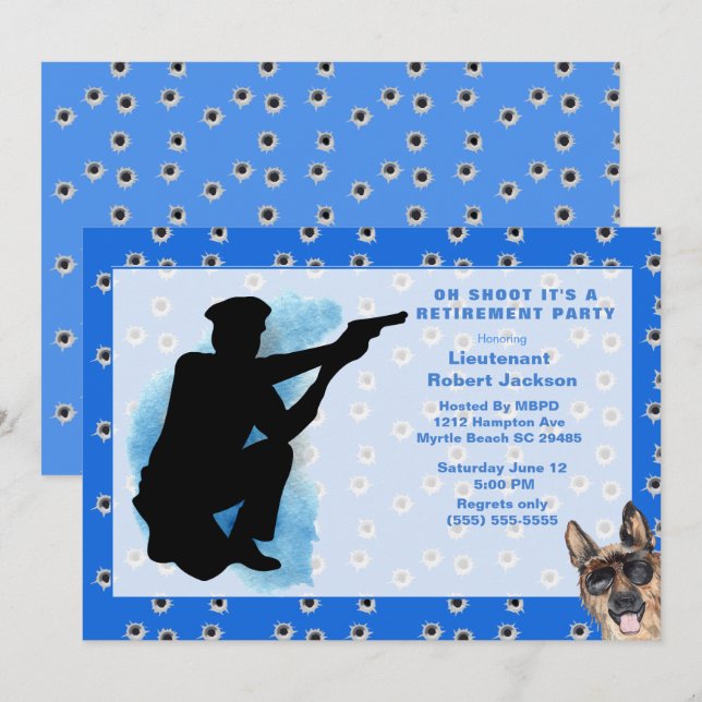  Funny Police Oh Shoot Bullet Holes Retirement   Invitation (Front/Back)