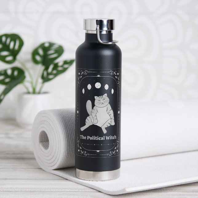 Funny Political Cat Feminist Gift Liberal Democrat Water Bottle (Yoga (Rotated))