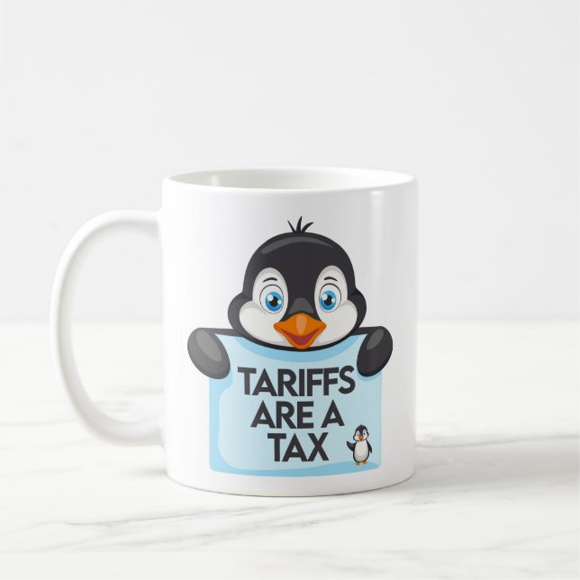 Funny Political Meme Penguin Tariff Coffee Mug (Left)