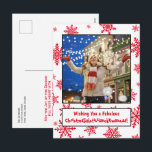 Funny Politically Correct All Inclusive Seasonal Holiday Postcard<br><div class="desc">This quirky holiday postcard will cover all the bases! The caption reads: Wishing you a fabulous ChristmaSolsticHanukKwanzaa! - melding Christmas, Solstice, Hanukkah, and Kwanzaa into one deliciously quirky word. There is space to upload a photo onto a whimsical background with red snowflakes. Perfect for sending seasonal greetings to anyone and...</div>