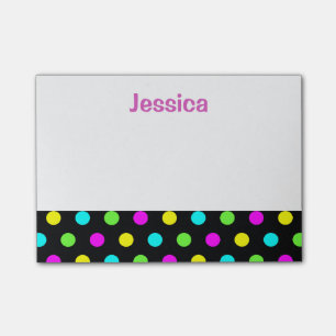 Funny Polka Dots on Black Girly Name Post it Notes