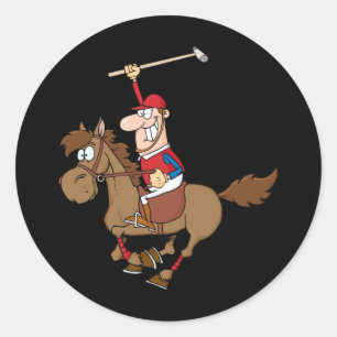 Funny Polo racing horse cartoon Classic Round Sticker