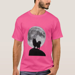 Funny Pom Pomeranian Moon And Dog Silhouette T-Shirt