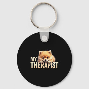 Funny Pom Puppy My Therapist Pomeranian Dog  Key Ring