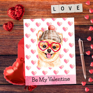 Funny Pomeranian Be My Valentine Dog Valentine's Holiday Postcard