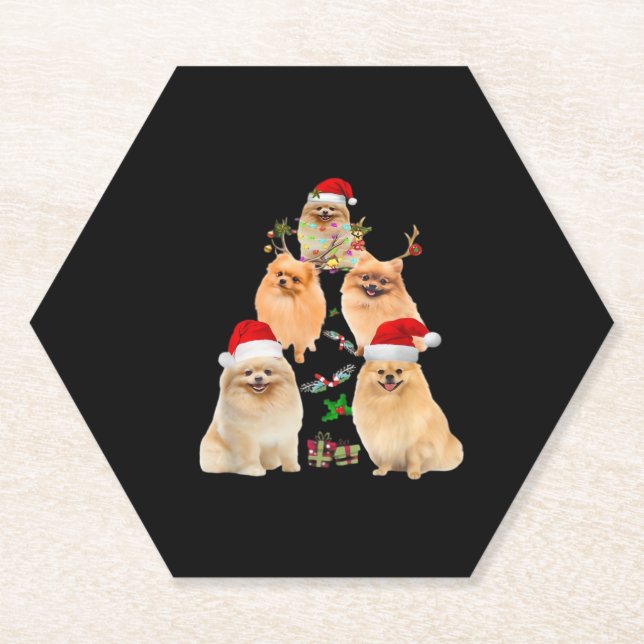 Funny Pomeranian Christmas Tree Decor Ornament Cos Paper Coaster (Front)