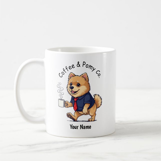 Funny Pomeranian Dog Business Suit Coffee  Mug (Left)