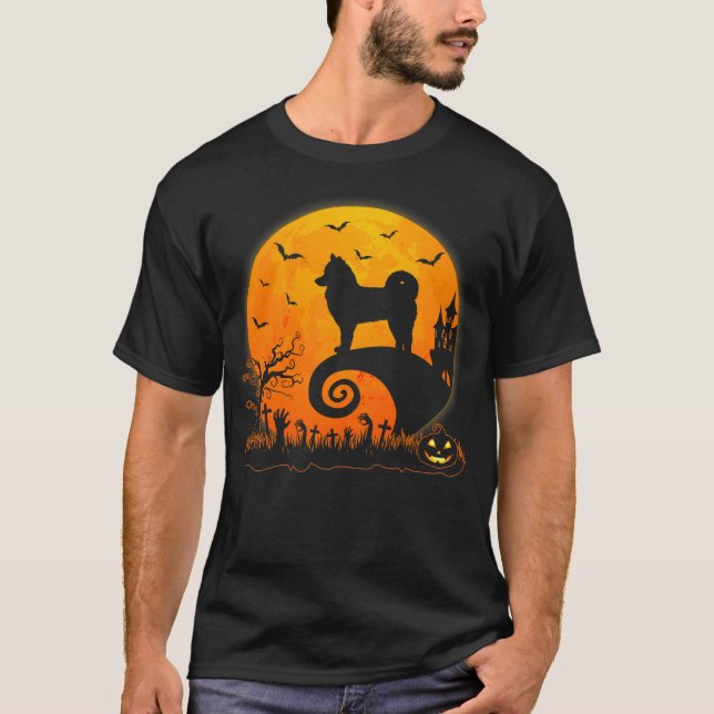 Funny Pomsky Dog Moon Halloween Dog Lover T-Shirt (Front)