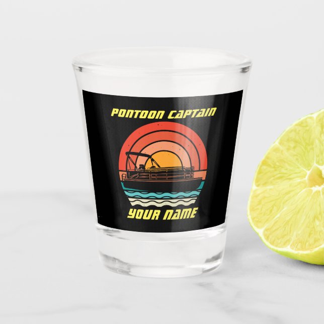 Funny Pontoon Captain Summer Boating Vintage Shot Glass (Front)
