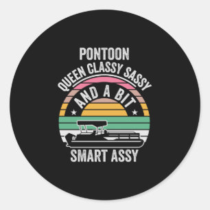 Funny pontoon queen retro sunset lake life boating classic round sticker