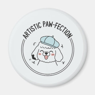 Funny Poodle Cartoon Illustration with Blue Beret Magnet