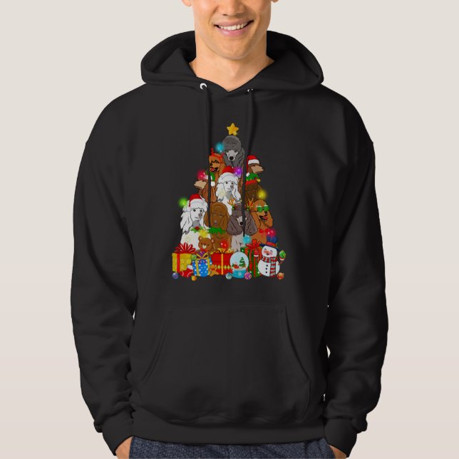 Funny Poodle Christmas Tree Lights Gift Dog Lover Hoodie (Front)