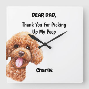 Funny Poodle Dad Watercolor Canine Art Square Wall Clock