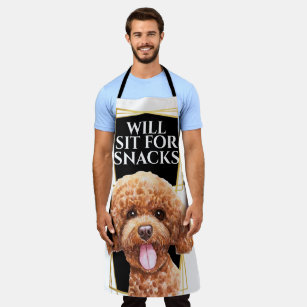 Funny poodle dog sit for snacks watercolor art apron