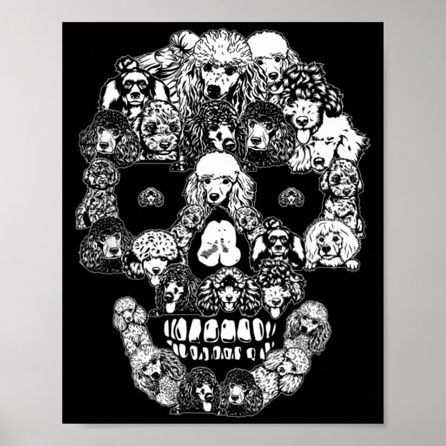 Funny Poodle Skull Dog Skeleton Halloween Poster (Front)