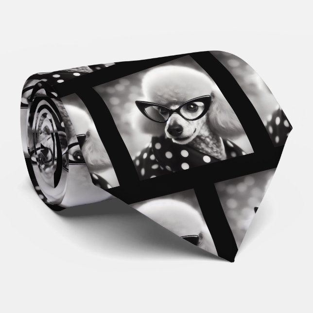 Funny Poodle with Glasses Nerd Neck Tie (Rolled)