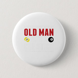 Funny Pool Billiards Player Old Man With Cue Stick 6 Cm Round Badge