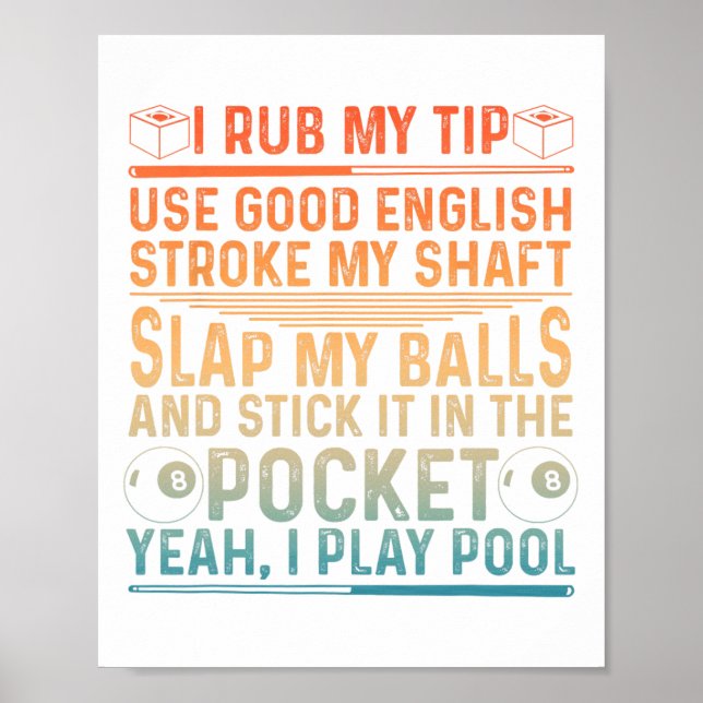 Funny Pool Design For Men Boys Billiard Lover Pool Poster (Front)