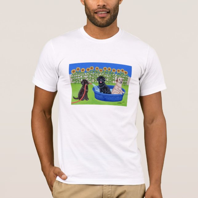 Funny Pool Party Labradors T-Shirt (Front)