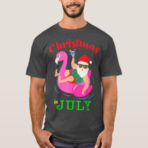 Funny Pool Party Santa Sunglasses Flamingo Christm T-Shirt