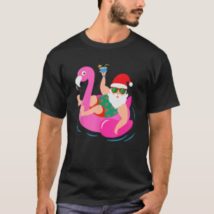 Funny Pool Party Santa Sunglasses Flamingo Christm T-Shirt