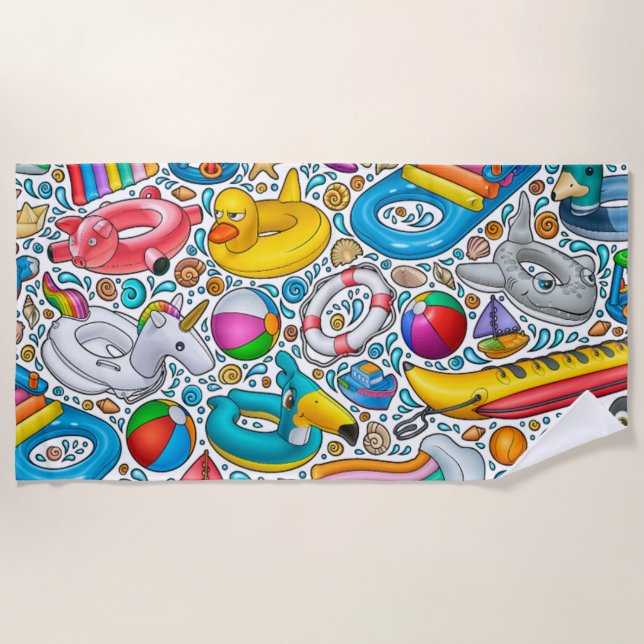 Funny Pool Summer Birthday Party inflatable Animal Beach Towel (Front)