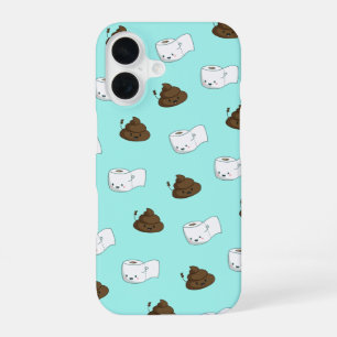 Funny Poop Emoji & Toilet Paper Pattern iPhone 16 Case