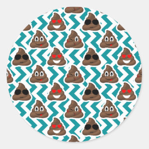 Funny Poop Emojis Teal Patterned Stickers
