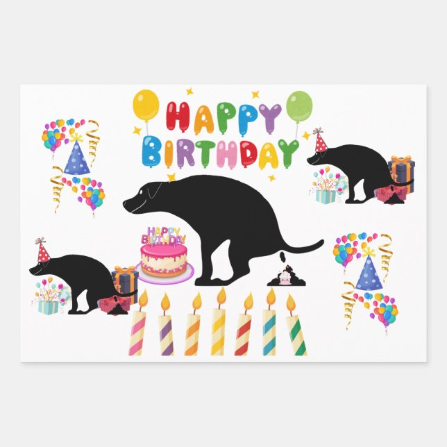 Funny Pooping Dog Birthday Wrapping Paper Sheet (Front)