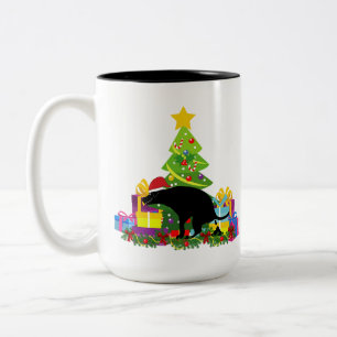 Funny Pooping Dog Two-Tone Coffee Mug