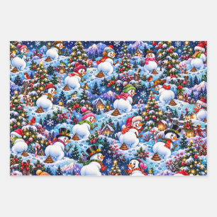 Funny Pooping Snowmen Christmas Wrapping Paper Sheet