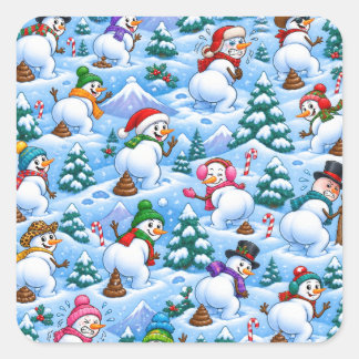 Funny Pooping Snowmen Winter Wonderland Square Sticker