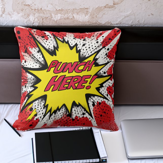 Funny Pop Art “Punch Here”  Cushion (Creator Uploaded)