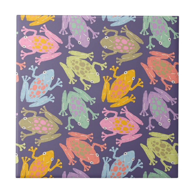 Funny pop art tropical frogs pattern. tile (Front)