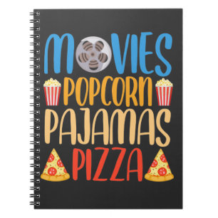 Funny Popcorn Movie and Pizza Film Food Night Notebook