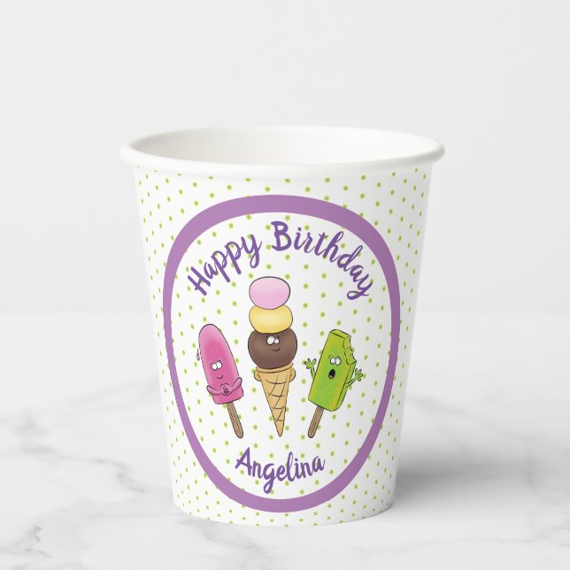 Funny popsicles and icecream cartoon illustration paper cups (Front)