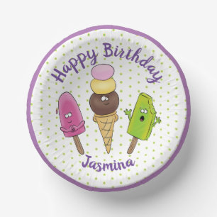 Funny popsicles and icecream cartoon illustration paper plate