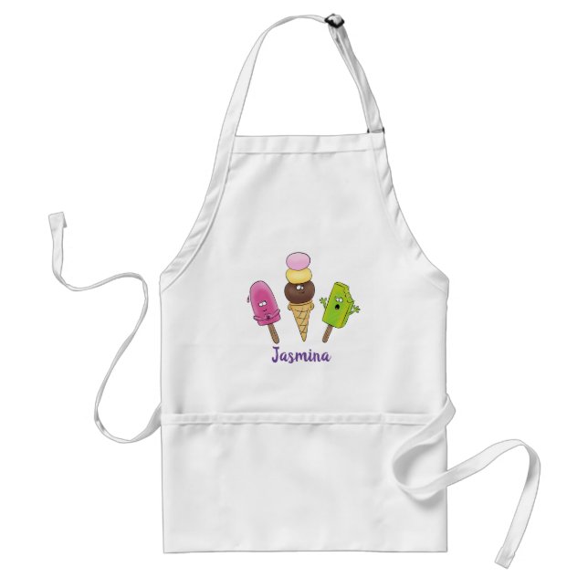 Funny popsicles and icecream cartoon illustration standard apron (Front)
