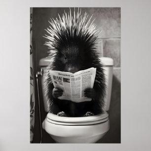 Funny Porcupine Bathroom Print, Toilet Newspaper Poster