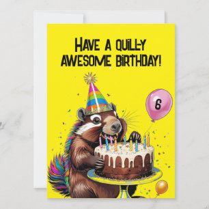 Funny Porcupine Birthday Card Balloons, Cake