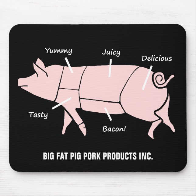 Funny Pork Meat Cuts Pink Pig Diagram Mouse Mat (Front)