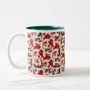 Funny Portuguese Podengo Christmas Pattern Two-Tone Coffee Mug