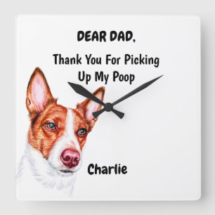 Funny Portuguese Podengo Dad Watercolor Canine Square Wall Clock