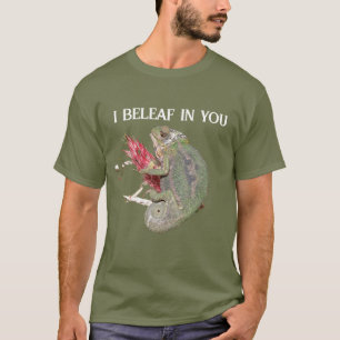 Funny Positive Chameleon “I Beleaf In You” Men’s  T-Shirt