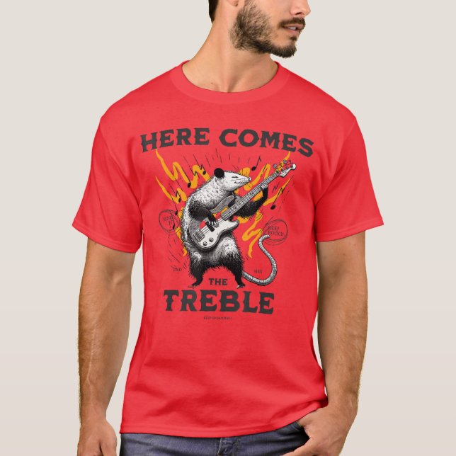 Funny Possum Here Comeshereble Bass Guitar Rock Mu T-Shirt (Front)